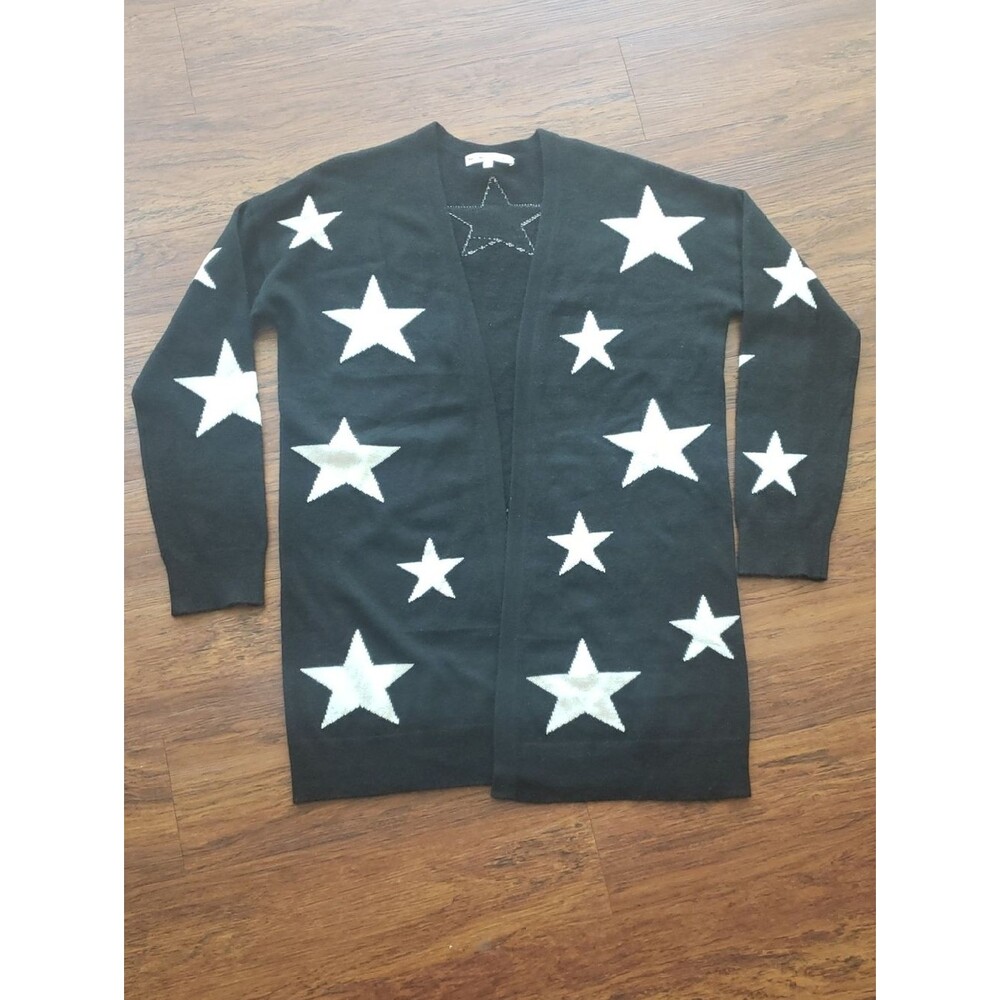 The Cashmere Project Black White Star 100% Cashmere Open Cardigan Sweater Size L